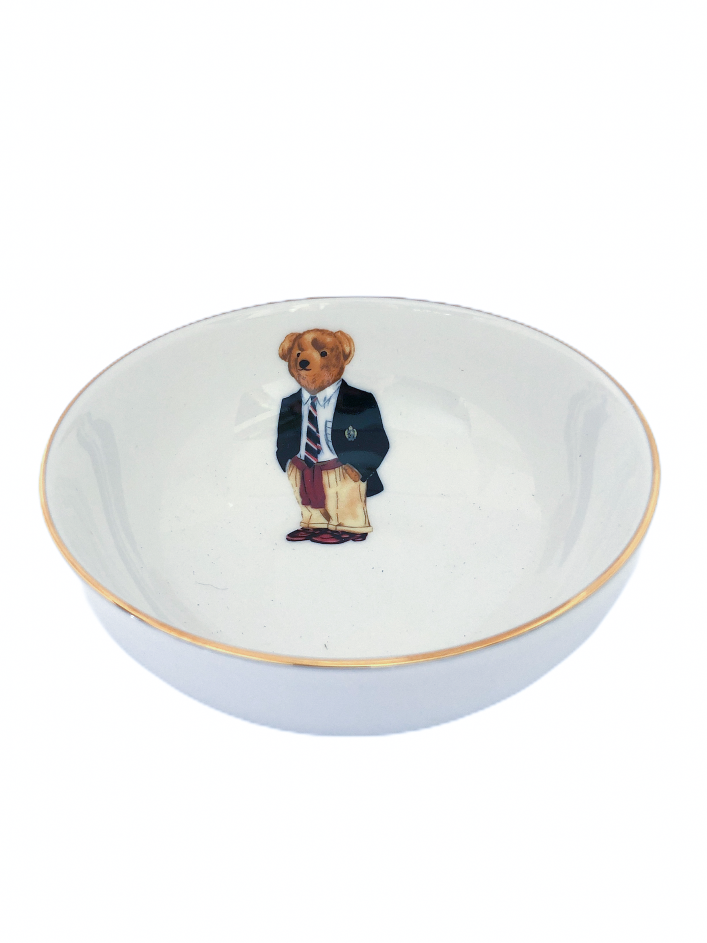 Siyah Takım Elbiseli Teddy Bear Porselen Kase Beyaz