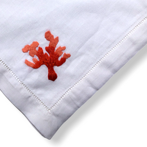 Coral Nakışlı Keten Peçete Seti  (4'lü Paket)