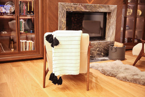 Catsy Ponponlu Throw Battaniye Beyaz 150x240 cm