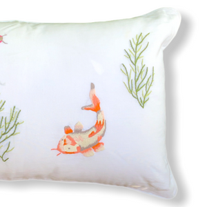 Marbella Balık Nakışlı Keten Kırlent Kılıfı 30x50 cm Yeşil