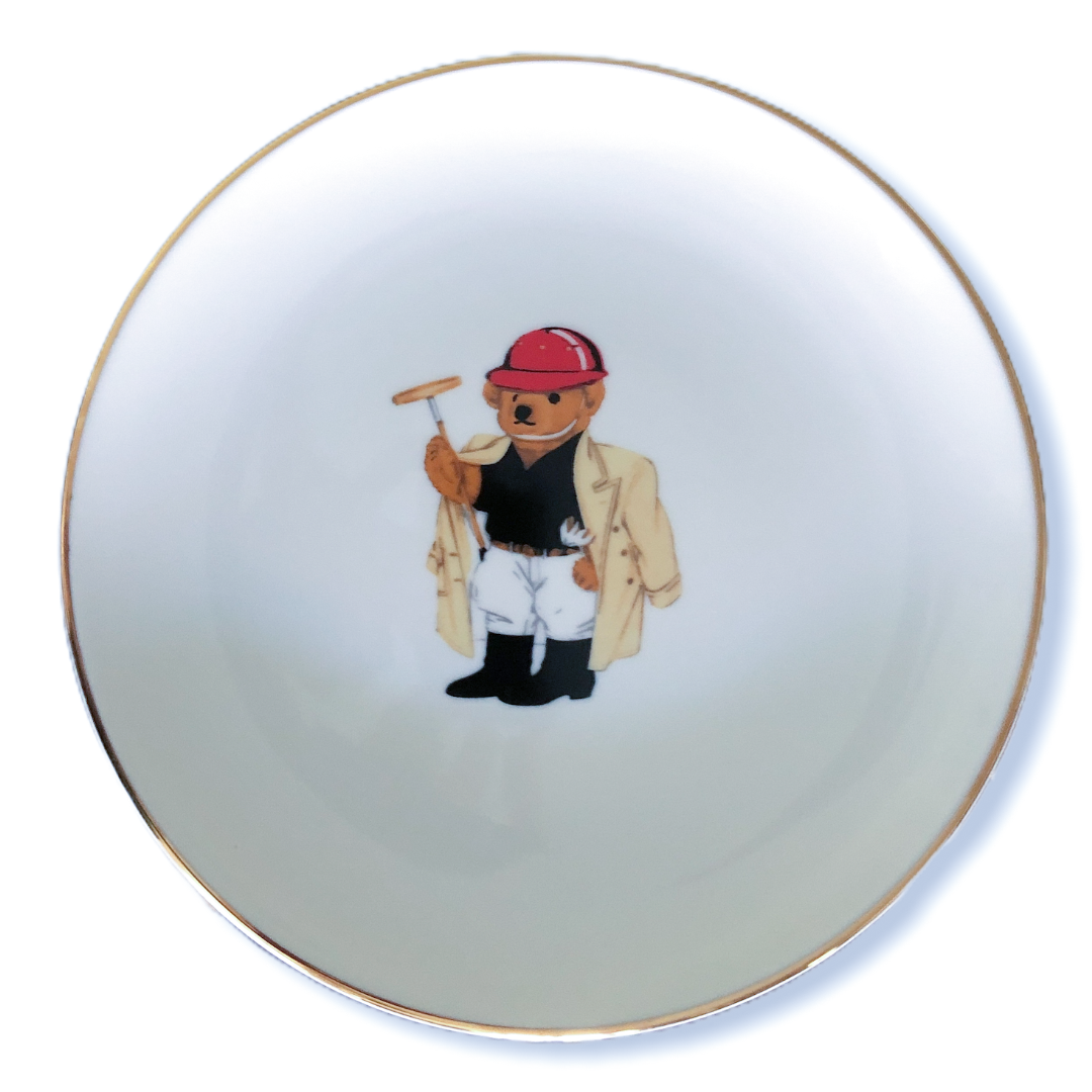 Golf Oyunculu Teddy Bear 25 cm Porselen Tabak Beyaz