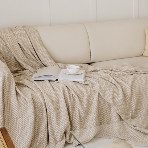 Herringbone %100 Pamuk Koltuk Örtüsü Cappucino 200x230 cm