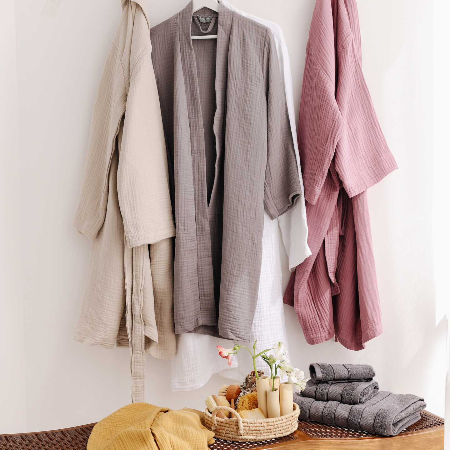 Navigli Müslin Pamuk Unisex Bornoz-Sabahlık Taş